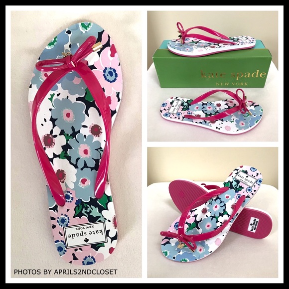 KATE SPADE SANDALS SIGNATURE PRINT BOW SLIDES - Picture 2 of 8